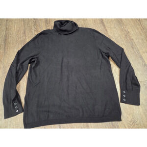 Talbots Ribbed Stretch Solid Black Turtleneck Sweater Pullover Thin Size XL